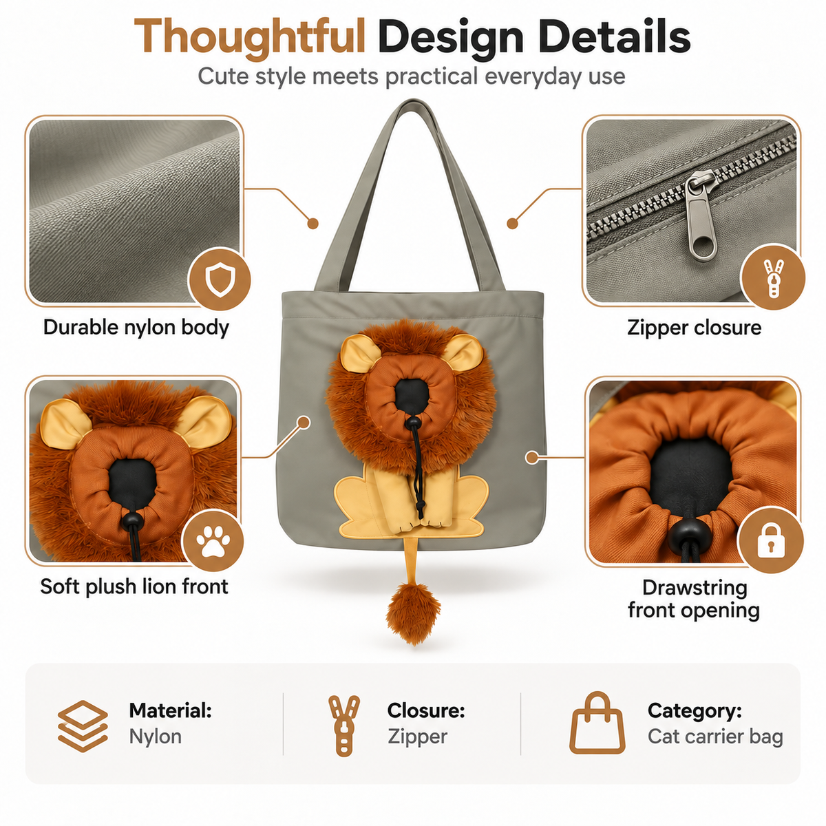 Lion Shaped Pet Carrier Tote Bag