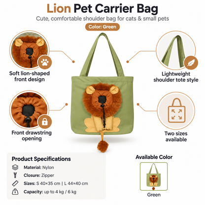 Lion Shaped Pet Carrier Tote Bag
